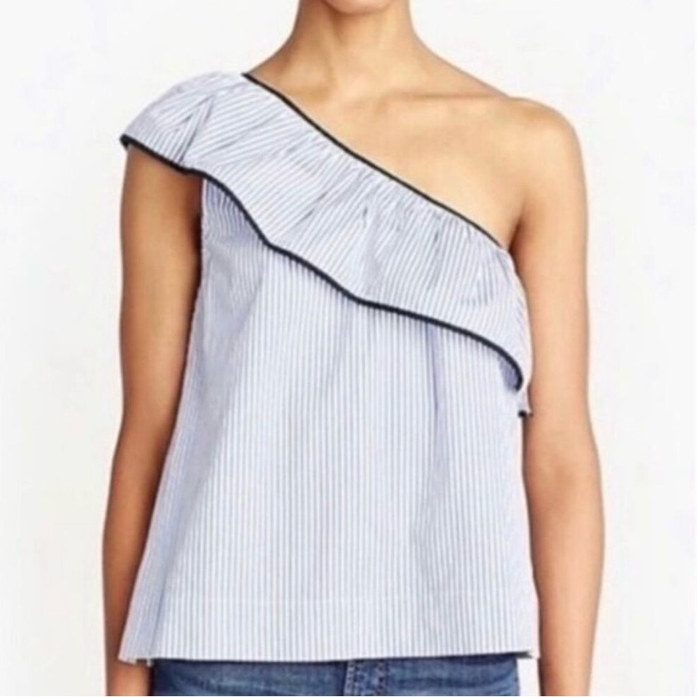 JCREW - Cold Shoulder Ruffle Blue & White Stripe Blouse 💙